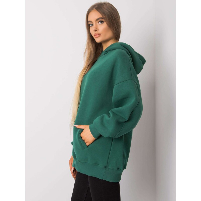 BASIC FEEL GOOD ZELENÁ OVERSIZE MIKINA BEZ POTISKU -GREEN Tmavě zelená