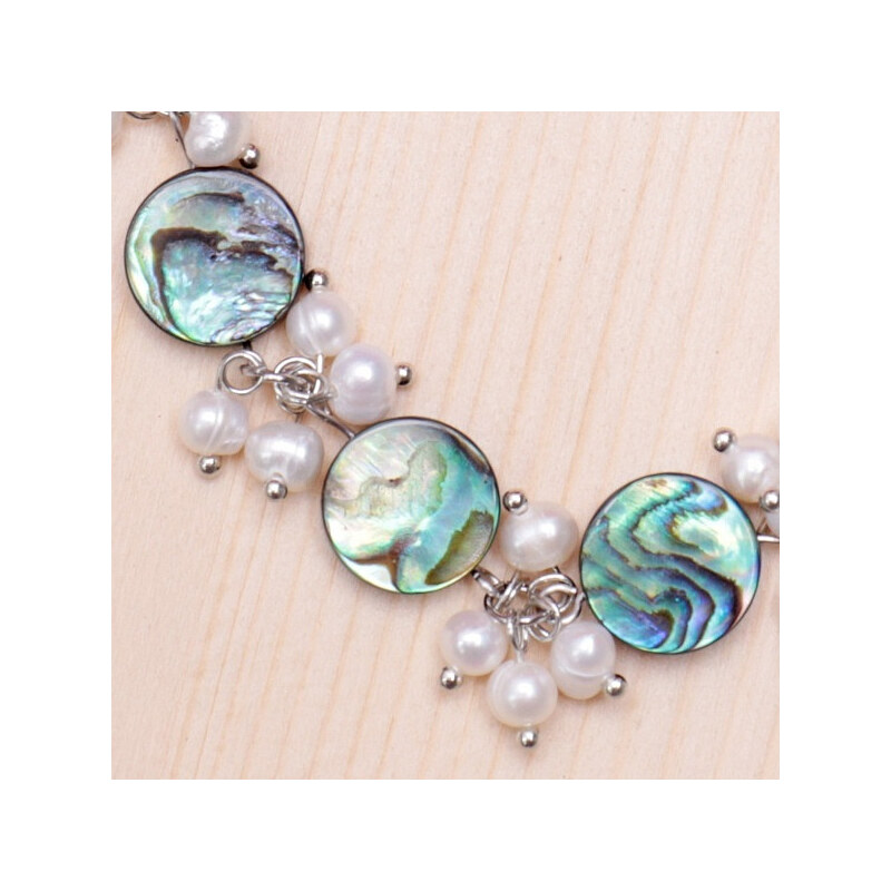 Nefertitis Paua abalon perleť Kolečka náramek s perličkami - obvod cca 17,5 cm