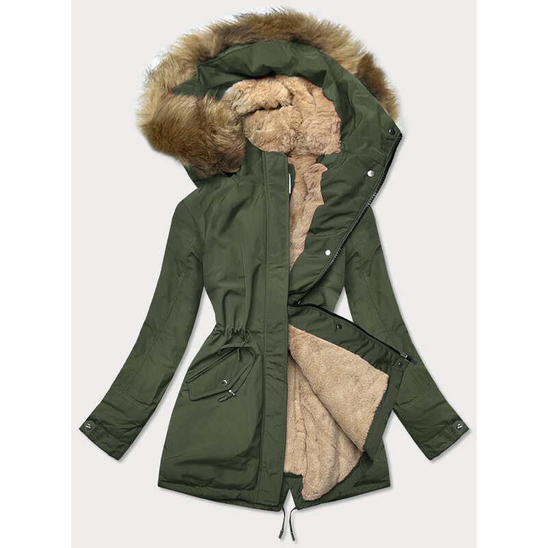 MHM Khaki-béžová teplá dámská zimní bunda (W559)