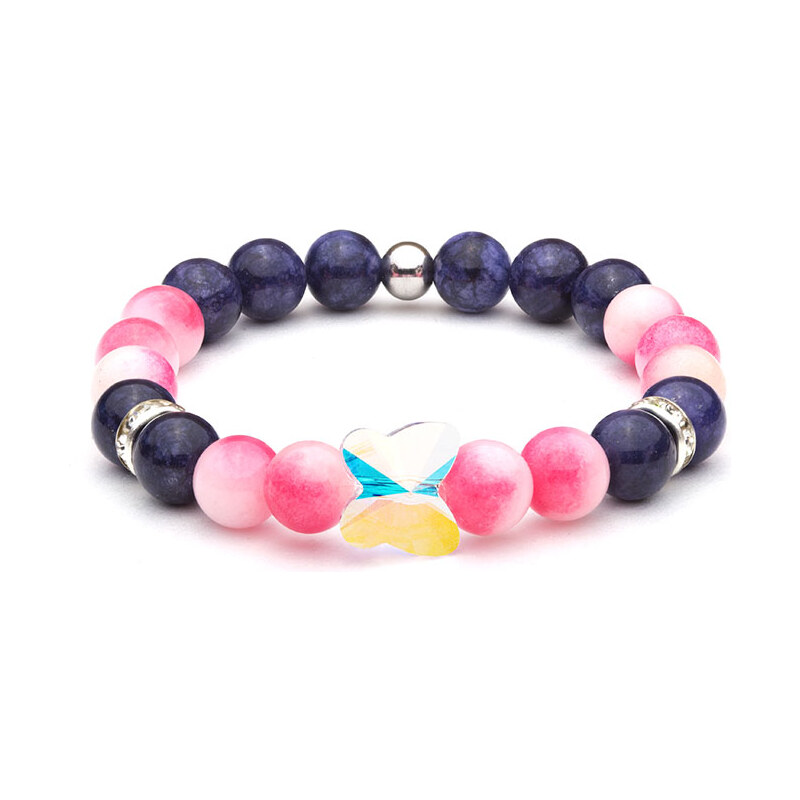 BudNej Minerální náramek MOTÝL Swarovski z chalcedonu a sodalitu 64500612