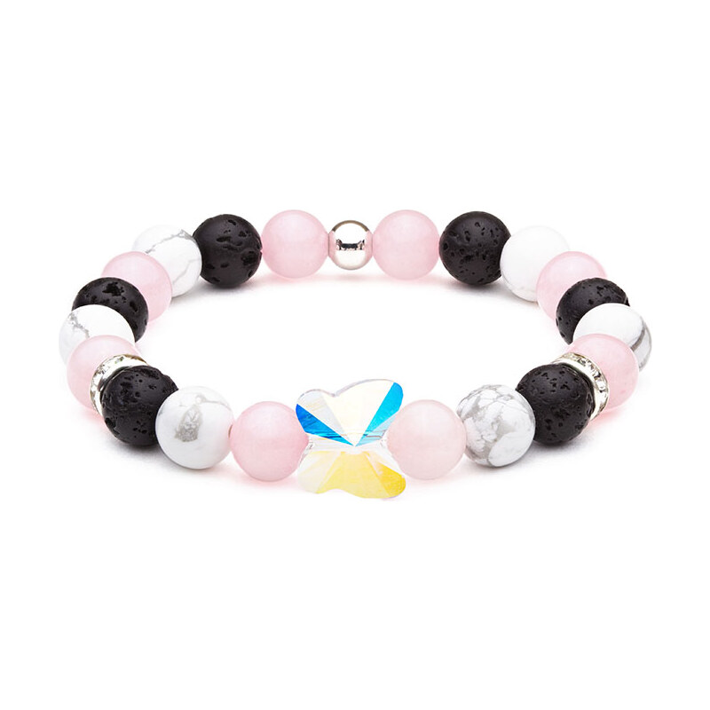 BudNej Minerální náramek MOTÝL Swarovski z růženínu, howlitu a 64502579
