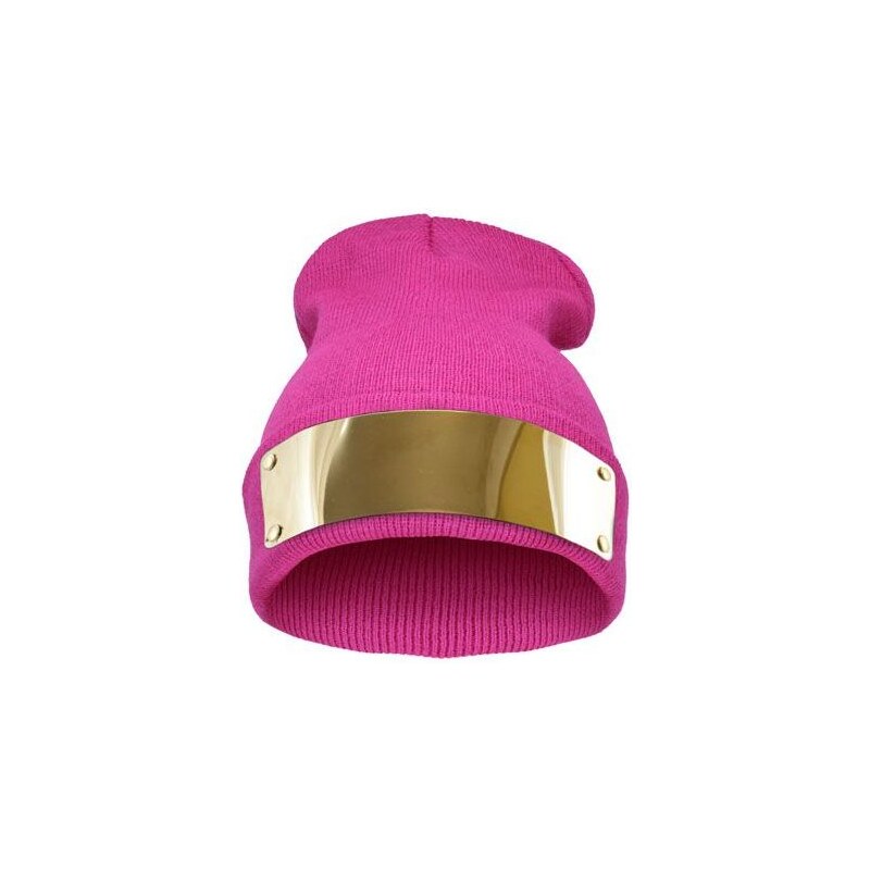 Růžová čepice Beanie se zlatou plackou Cixi F18556