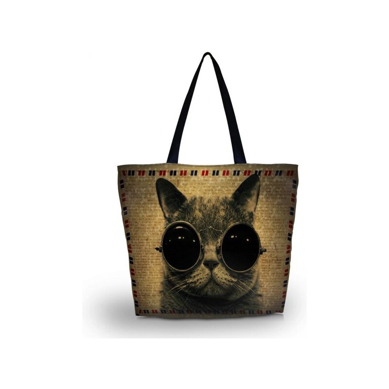 Huado nákupní a plážová taška - Kočka s brýlemi Huado outdooronsale365