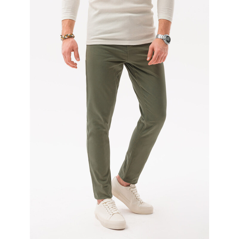 Ombre Clothing Pánské chino kalhoty - olivová P1059