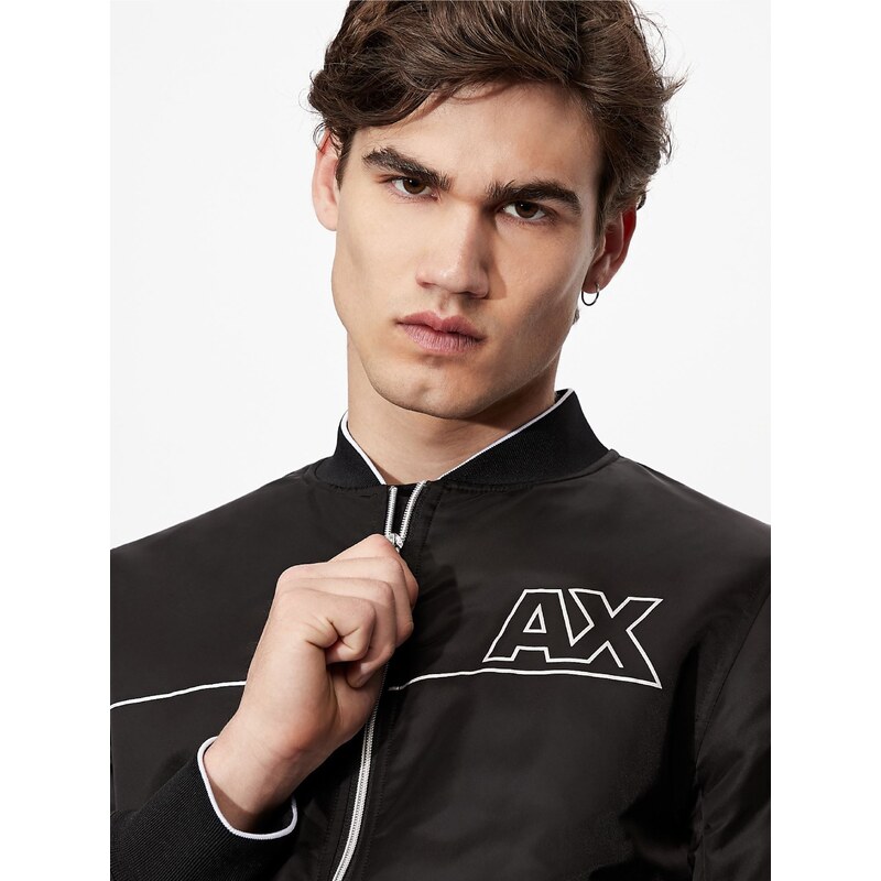 ARMANI EXCHANGE Černý pánský koženkový bomber s povrchovou úpravou Armani Exchan - Pánské