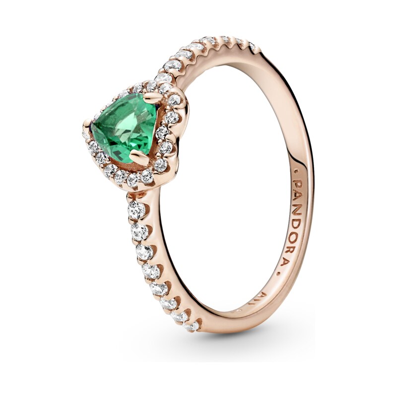 PANDORA prsten Zelené třpytivé vyvýšené srdce
