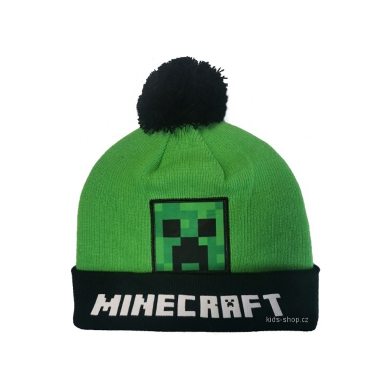 MOJANG official product Dětská teplá zimní čepice s bambulí Minecraft - Creeper
