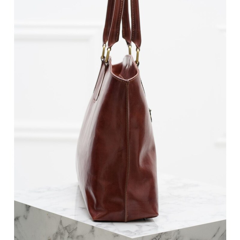Glamorous by GLAM Santa Croce Kožená velká kabelka jednoduchá - marrone