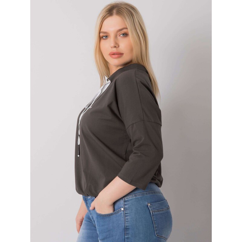 Fashionhunters Tmavá khaki halenka plus size velikosti s nápisem Perry