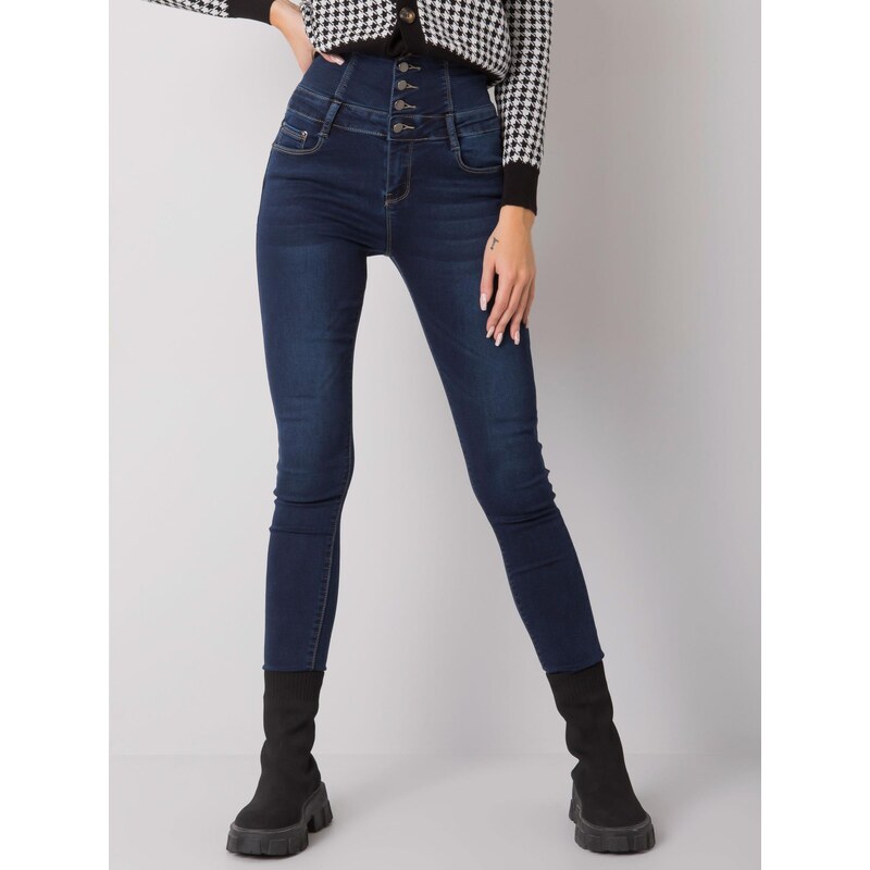 BASIC TMAVĚ MODRÉ DÁMSKÉ SKINNY DŽÍNY -DARK BLUE Denim vzor