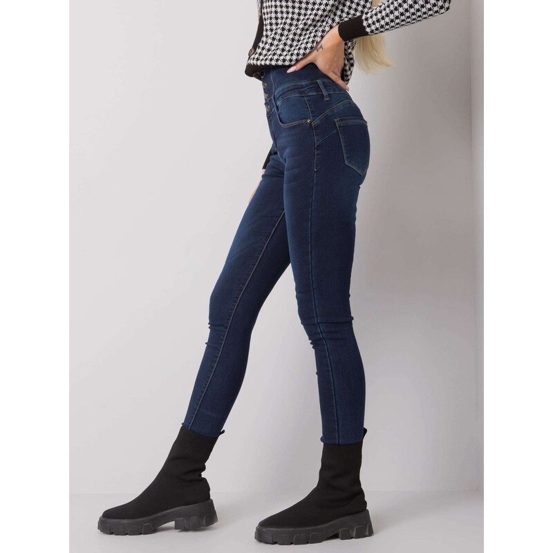 BASIC TMAVĚ MODRÉ DÁMSKÉ SKINNY DŽÍNY -DARK BLUE Denim vzor