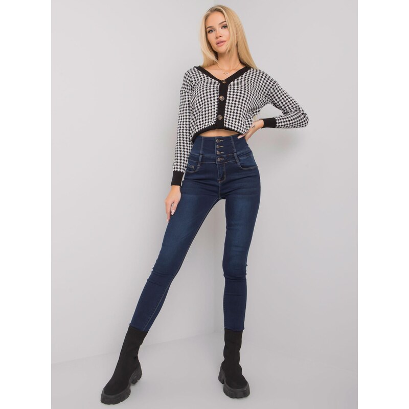 BASIC TMAVĚ MODRÉ DÁMSKÉ SKINNY DŽÍNY -DARK BLUE Denim vzor