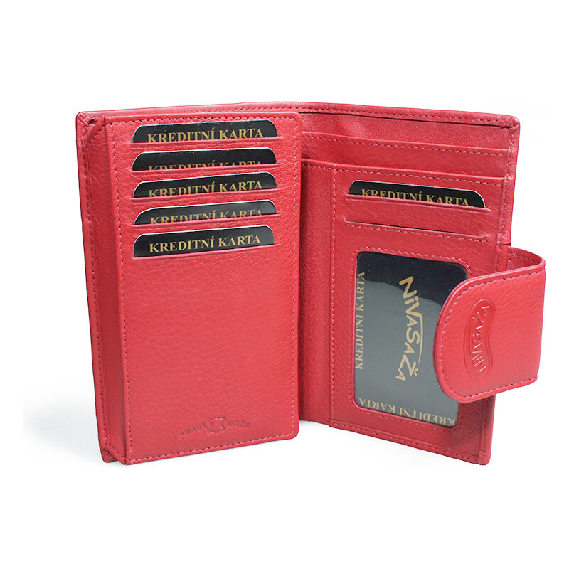 Červená dámská kožená peněženka Nivasaža s dírkováním N205