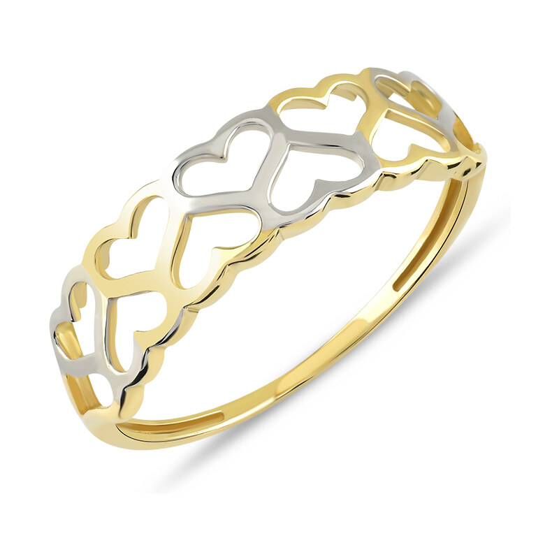 Lillian Vassago Zdobený prsten se srdíčky kombinované zlato LLV85-GR006
