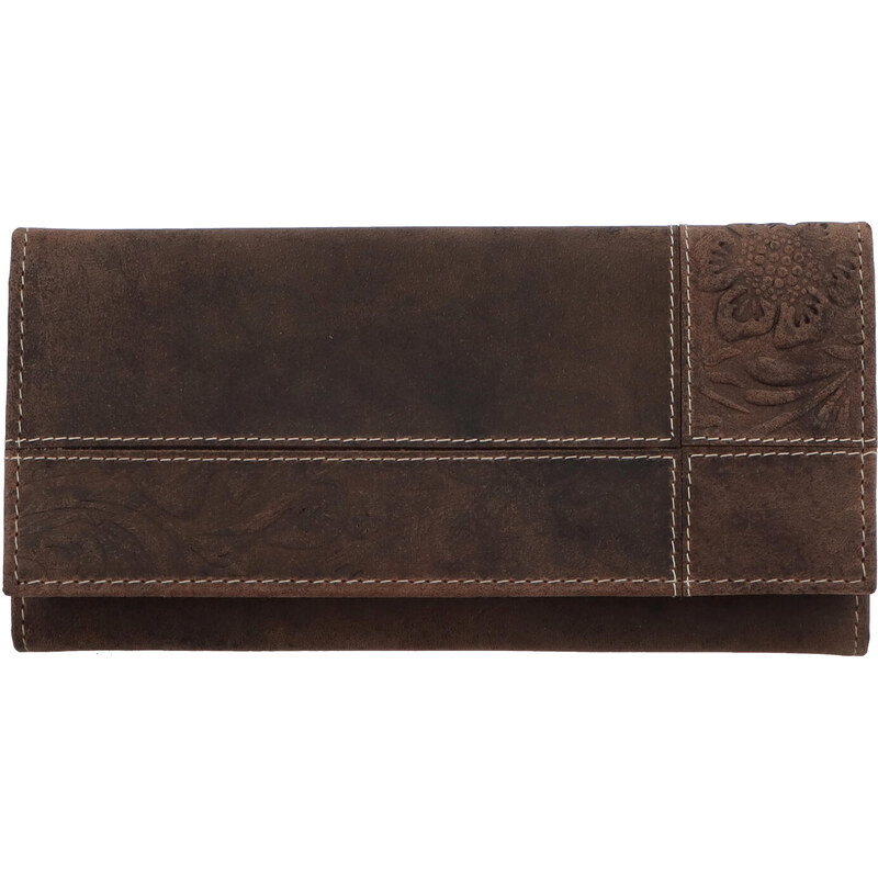 Dámská kožená peněženka hnědá broušená se vzorem - Tomas Farbe hnědá