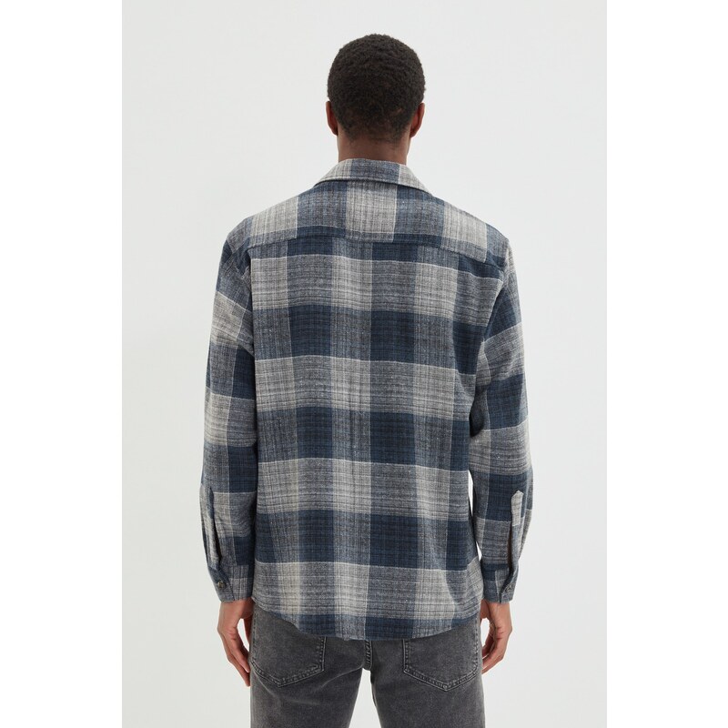 Trendyol Navy Blue Oversize Lumberjack Plaid Shirt