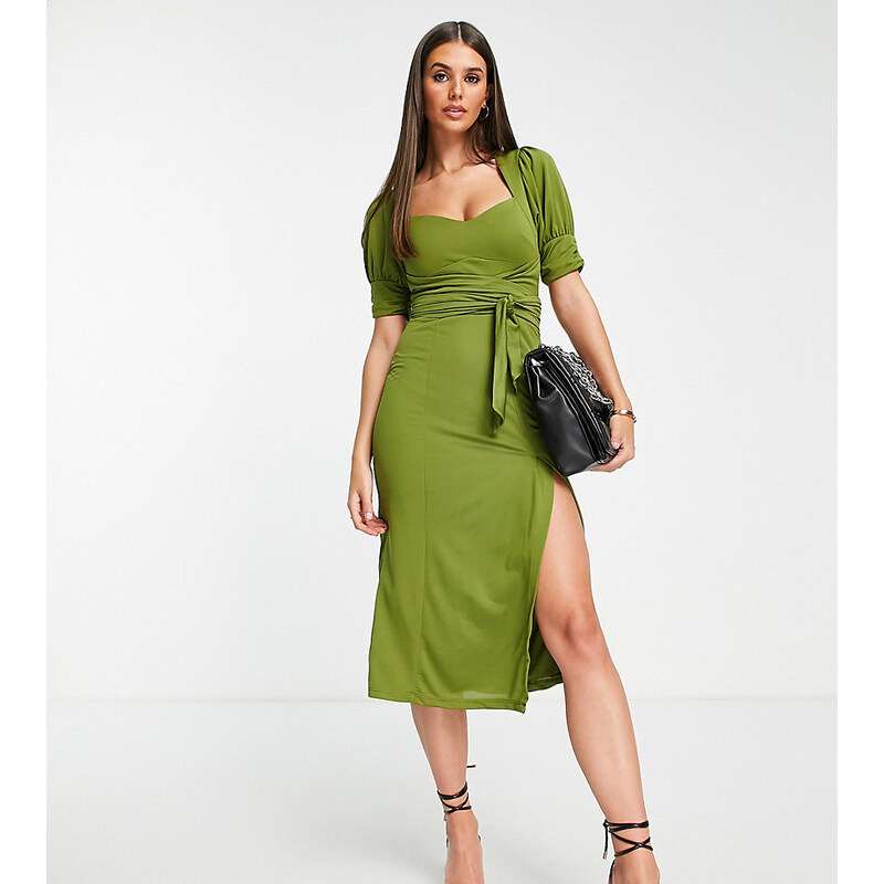 ASOS Tall ASOS DESIGN Tall sweetheart neck self tie belt midi dress 114725524
