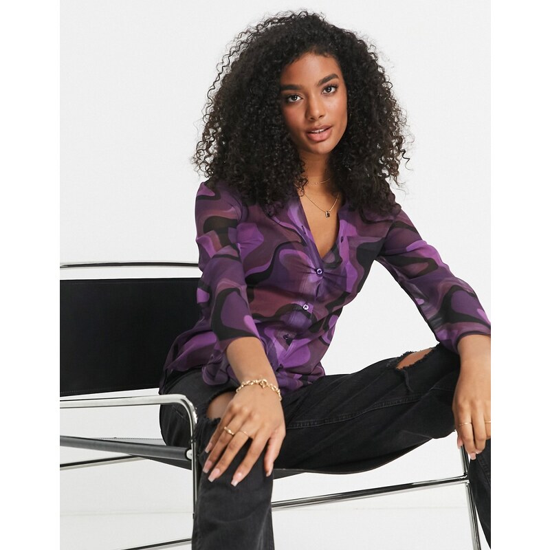 ASOS DESIGN 90s slim fit shirt in purple swirl print with pocket