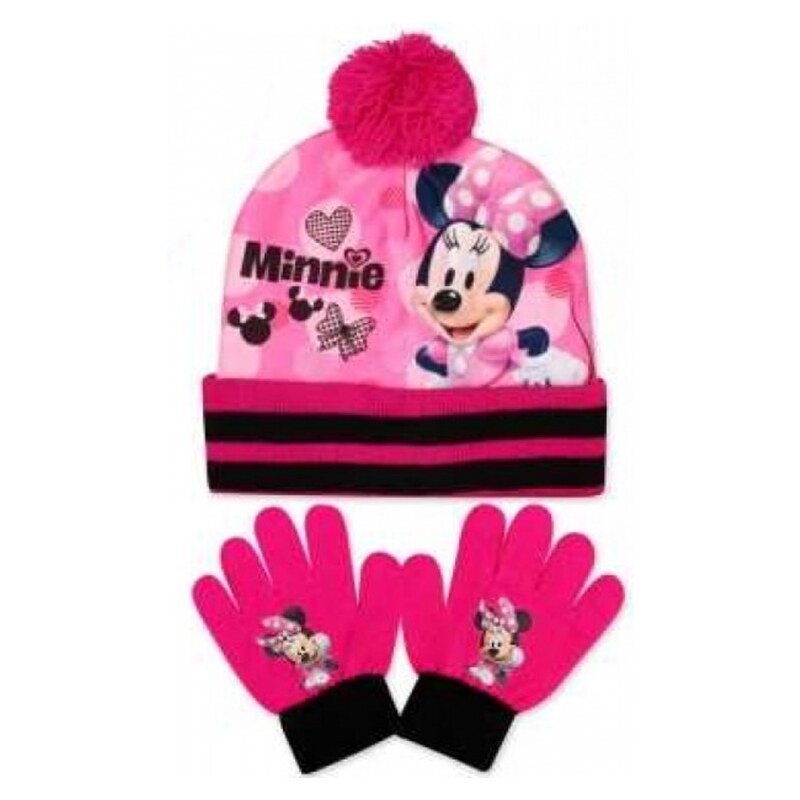 Setino Dívčí zimní set - čepice a prstové rukavice Minnie Mouse