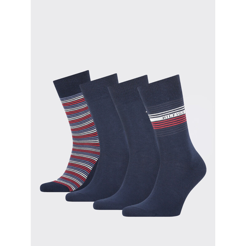 Tommy Hilfiger pánské modro červeno bílé ponožky Box 4 pack