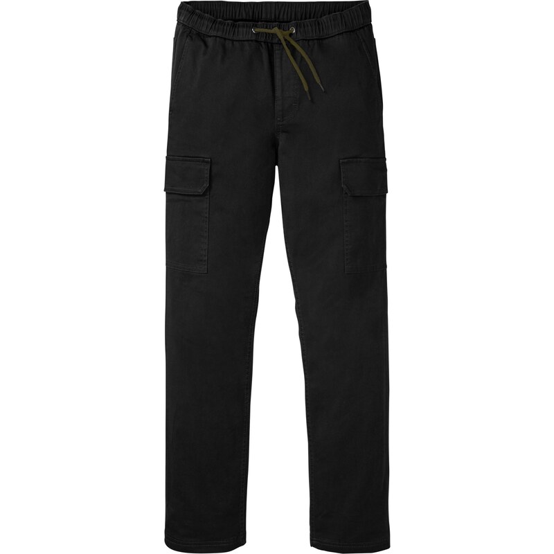 bonprix Strečové termo kalhoty bez zapínání, Regular Fit Straight Černá