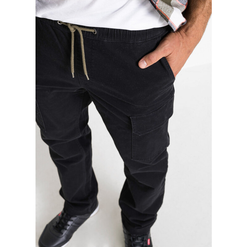 bonprix Strečové termo kalhoty bez zapínání, Regular Fit Straight Černá