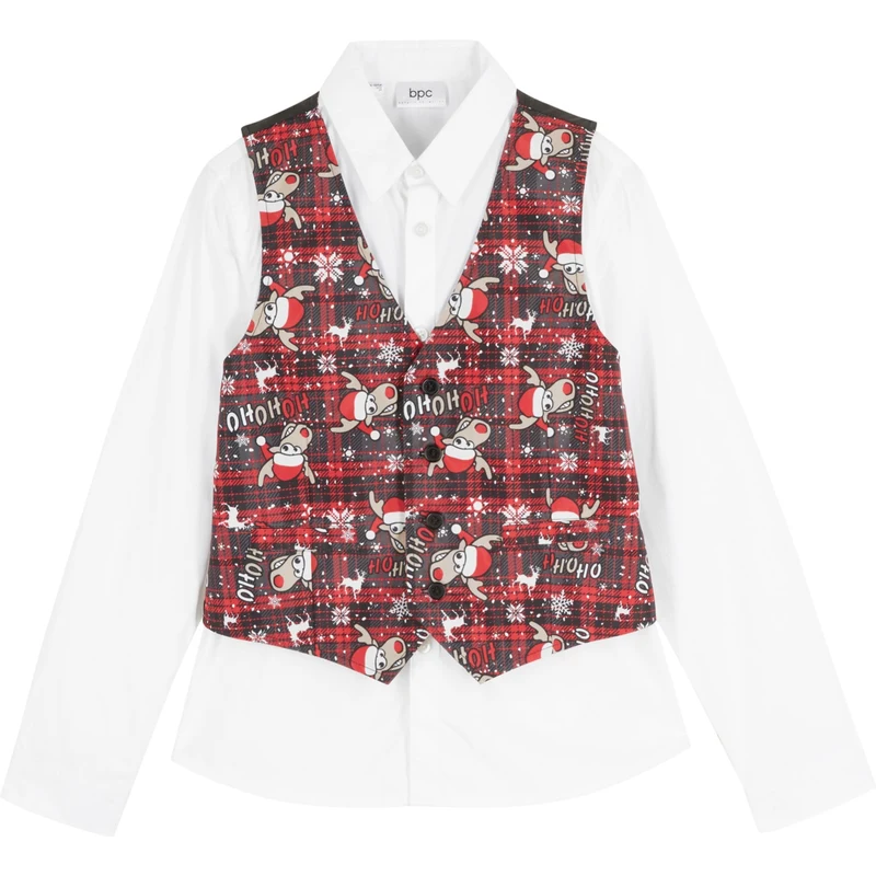 bonprix Chlapecká košile s dlouhým rukávem a vánoční vestou (2dílná  souprava) Bílá Chlapci 152/158 - GLAMI.cz