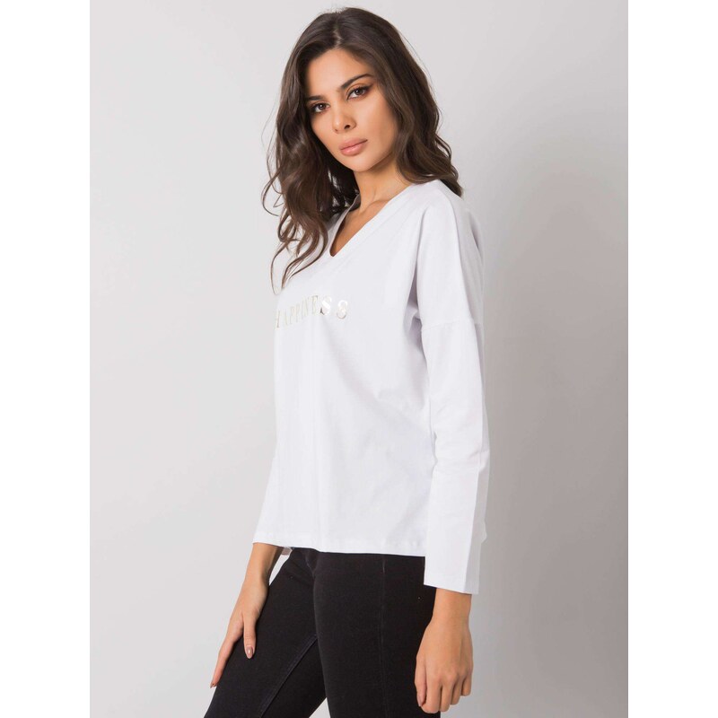 Fashionhunters RUE PARIS Bílé dámské tričko s dlouhým rukávem