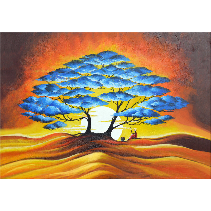 Gario Ručně malovaný obraz Odpočinek pod modrým stromem Rozměry: 70 x 100 cm