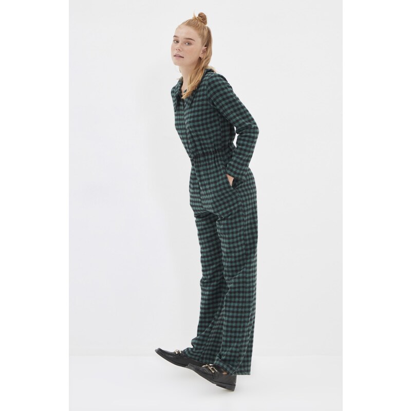 Trendyol Green Checkered Zipper Jumpsuit