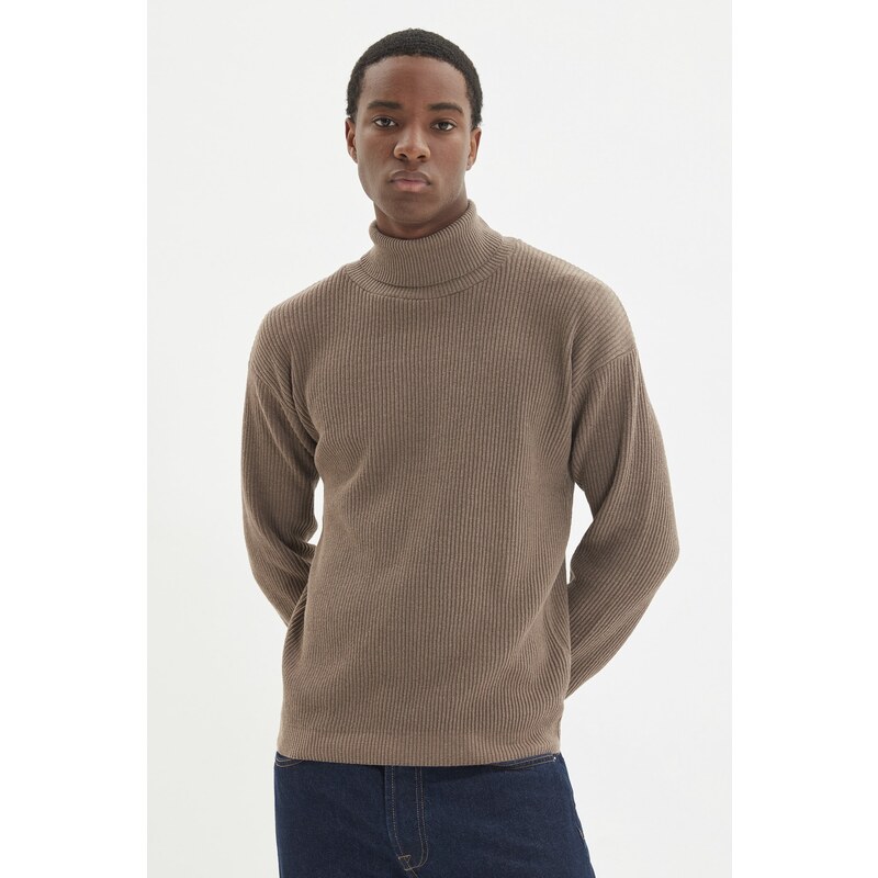 Trendyol Camel Oversize Wide Fit Turtleneck Basic Sweater