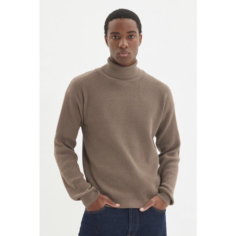 Trendyol Camel Oversize Wide Fit Turtleneck Basic Sweater