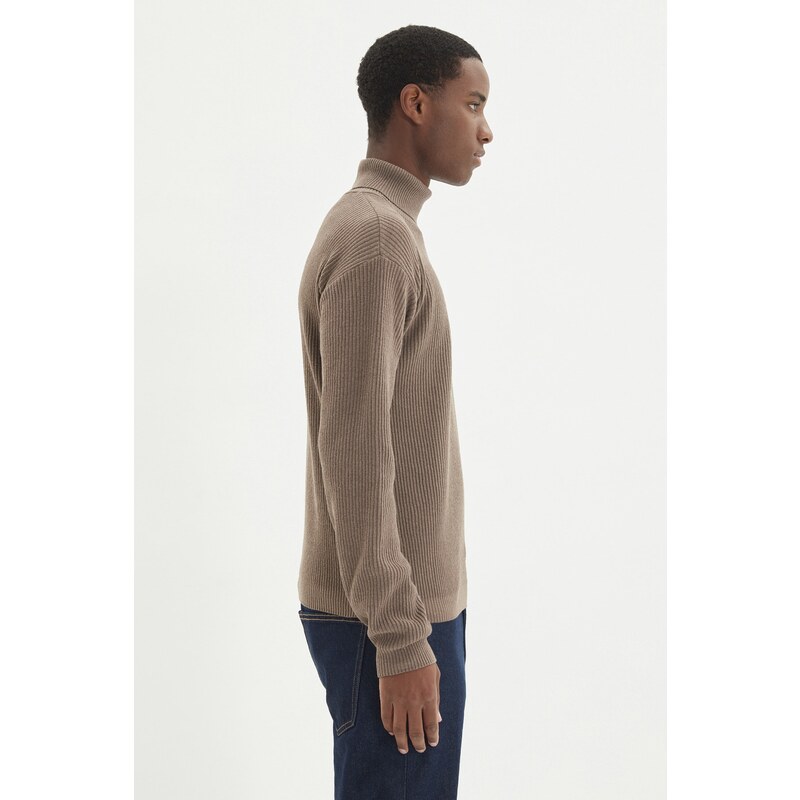 Trendyol Camel Oversize Wide Fit Turtleneck Basic Sweater