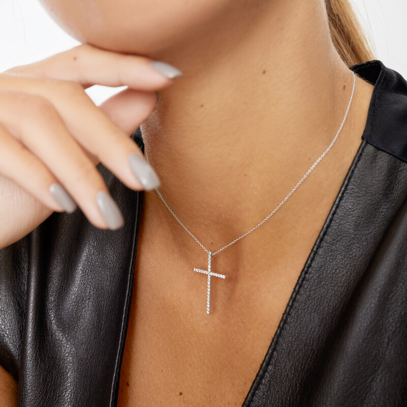 Tiami Přívěsek z bílého zlata s diamanty Pure Cross, medium