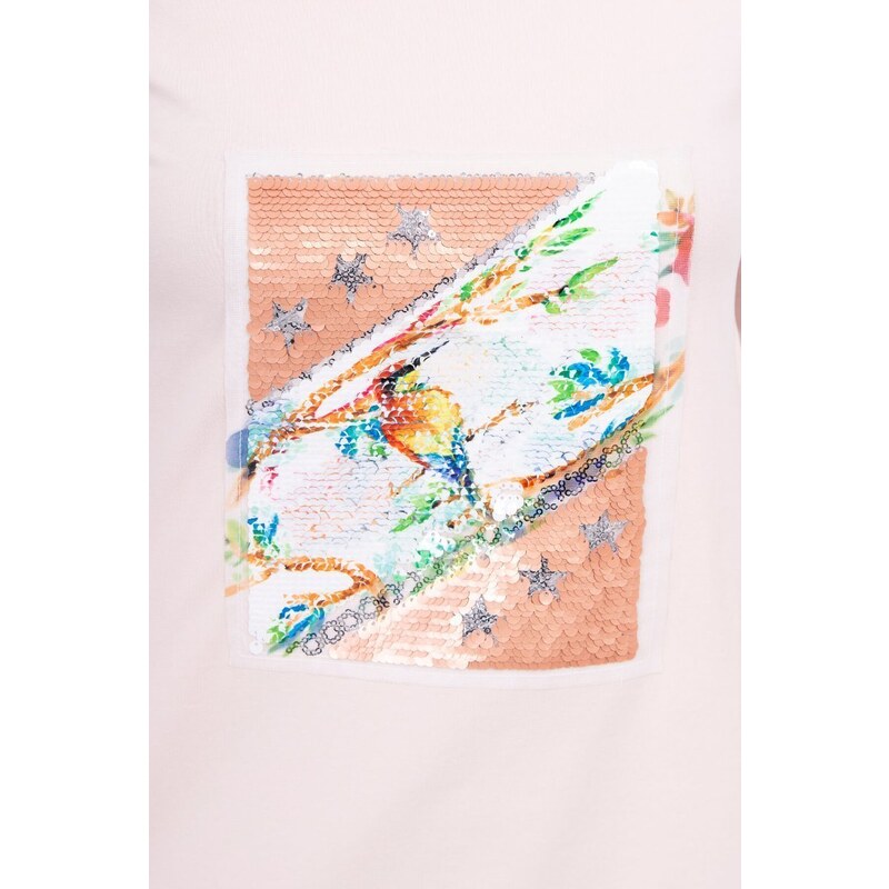 Kesi Šaty s grafikou 3D Bird pudrově růžové