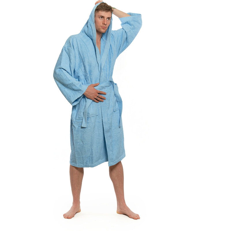 Interkontakt Sada Light Blue: župan s kapucí + pánský saunový kilt + osuška