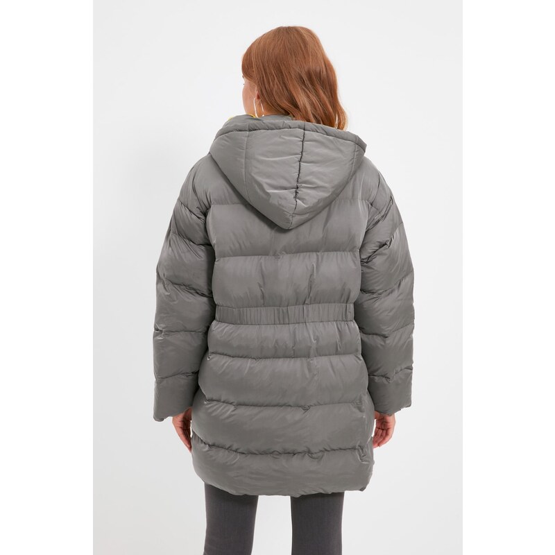 Trendyol Gray Oversized Hooded Yellow Lined Puffy Coat