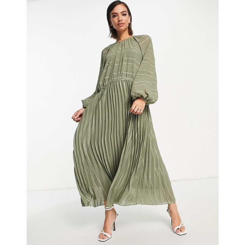 ASOS DESIGN drop waist pleated hem maxi smock dress in self