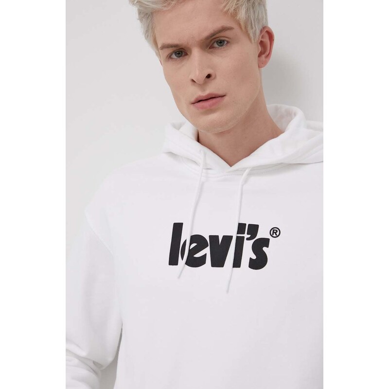 Bavlněná mikina Levi's pánská, bílá barva, s potiskem