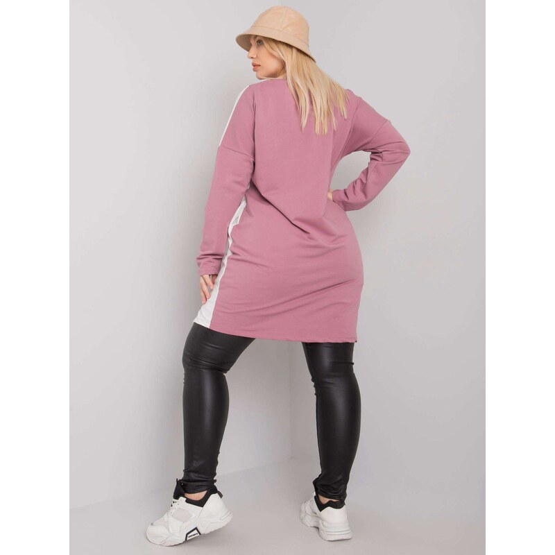 Fashionhunters Prašně růžová tunika plus size s dlouhým rukávem
