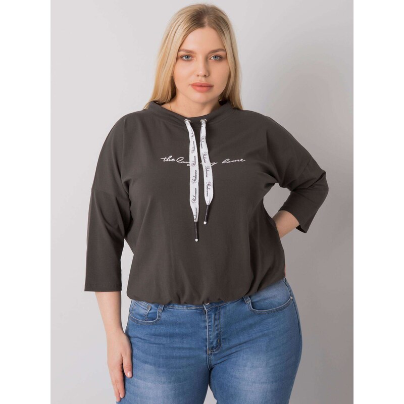 Fashionhunters Tmavá khaki halenka plus size velikosti s nápisem Perry