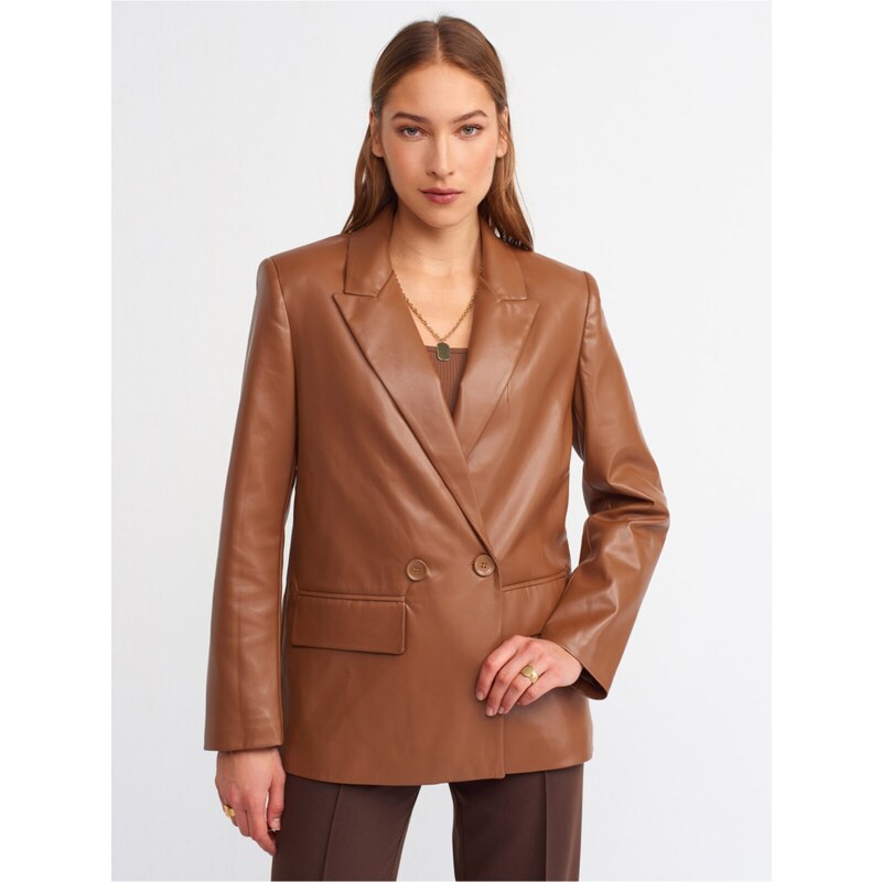 Dilvin 6939 Faux Leather Jacket-camel