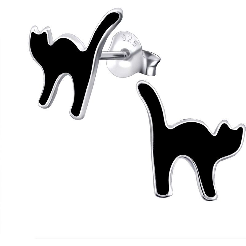 MAJYA Stříbrné náušnice BLACK CAT 10573