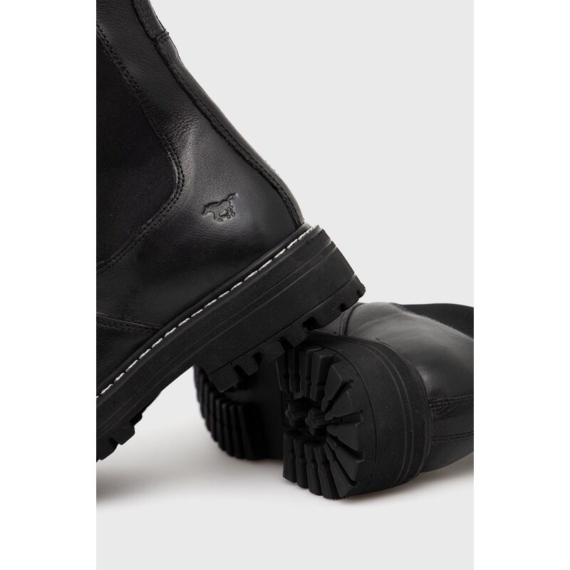 Kožené kotníkové boty Mustang dámské, černá barva, na plochém podpatku, lehce zateplené