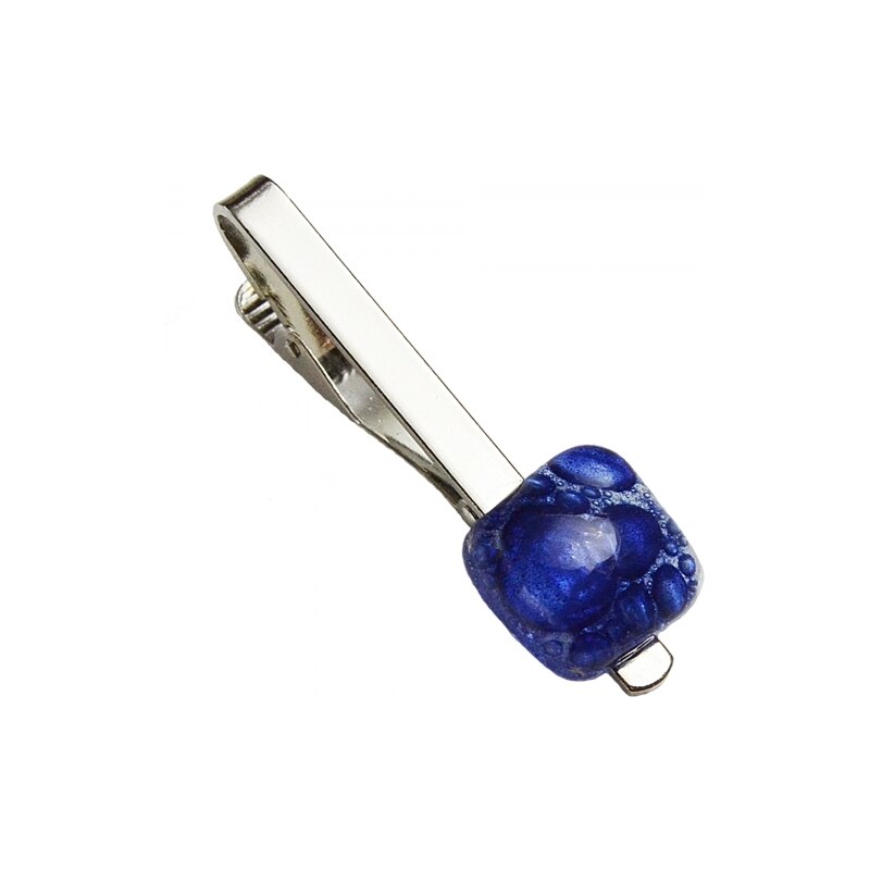 Bublinková originální spona na kravatu modré sklo