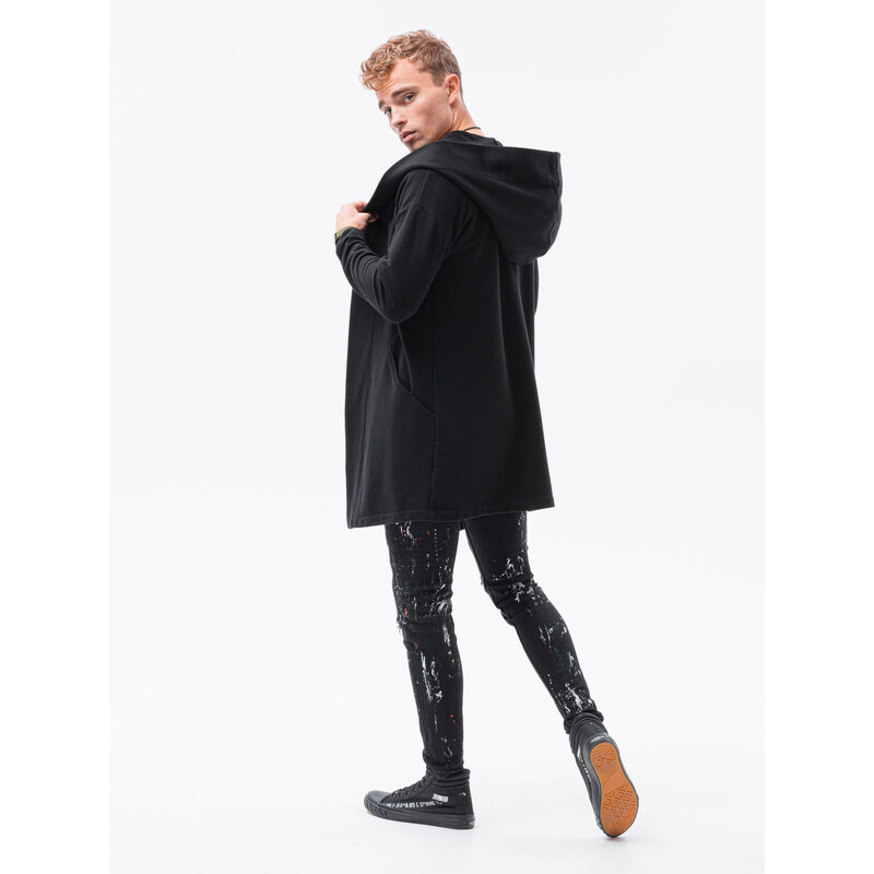 Ombre Clothing Pánská dlouhá mikina s kapucí PARIS - černá B961