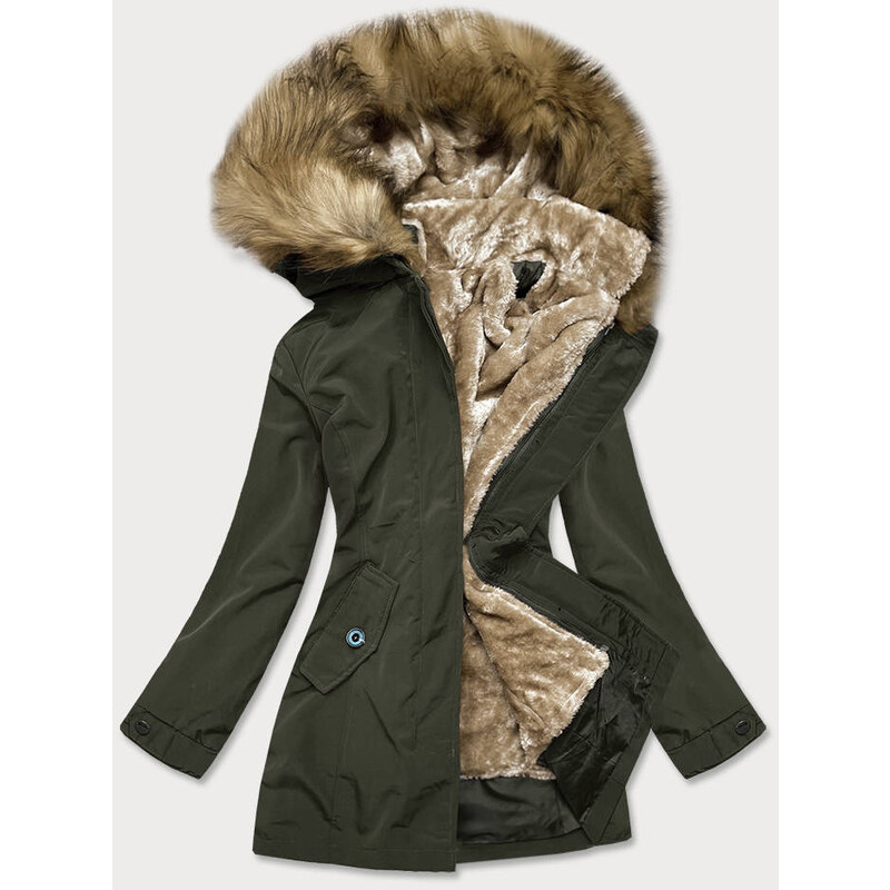 LHD Dámská zimní bunda v army barvě s kožešinovou odepínací podšívkou (M-21005)