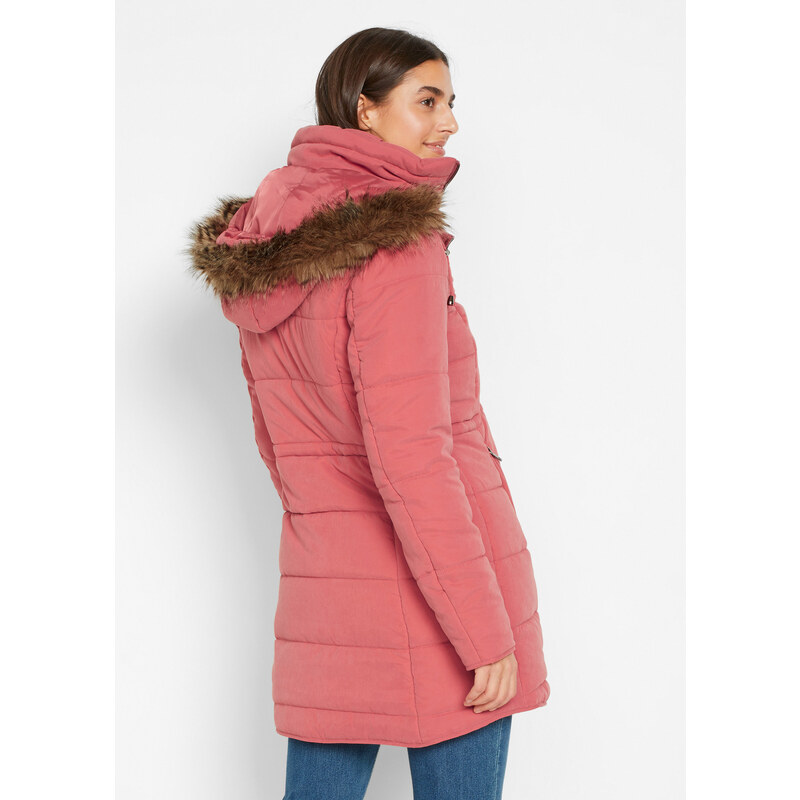 bonprix Prošívaný kabát s kapucí a podšívkou Růžová