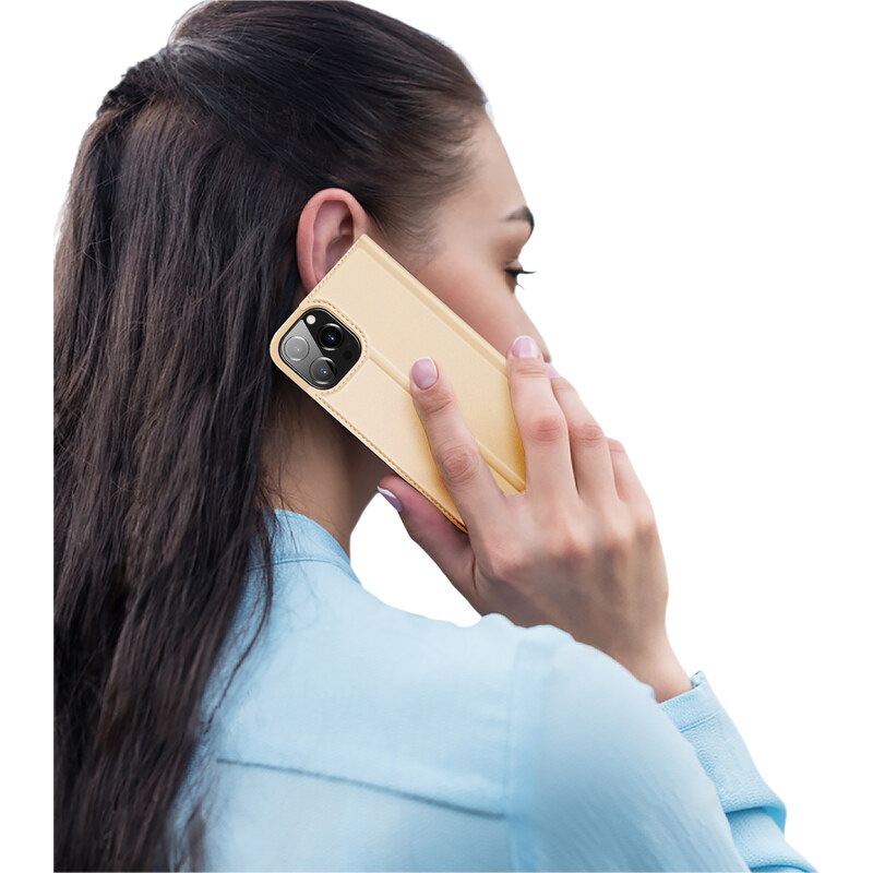 Knížkové pouzdro pro iPhone 13 Pro MAX - DuxDucis, SkinPro Gold