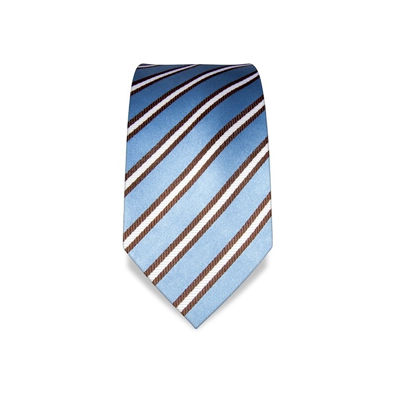 Vincenzo Boretti Modrá kravata s hnědobílým pruhem VB1554